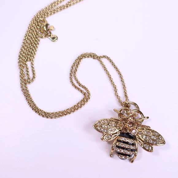 ANN TAYLOR Gemstone Bumblebee Necklace 30" Gold Chain - Picture 1 of 3